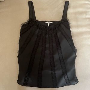 Black Blouse Tank with Ruffle Details